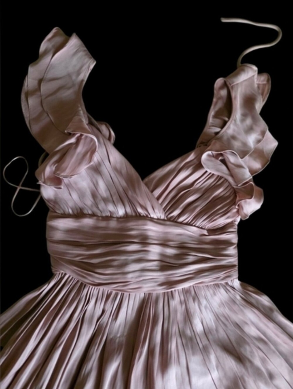 Blush Pink Pleated Ruffled Mini Dress Size S Coquette Romantic Party - Picture 6 of 8